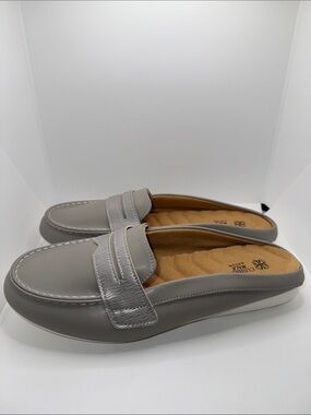 Avon Cushion Walk Slip On Loafers Mules Gray Vegan Leather Women’s 10